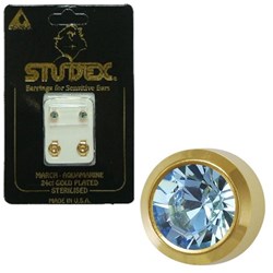 Birthstone Studs - Reg Bezel Gold - March / Aquamarine